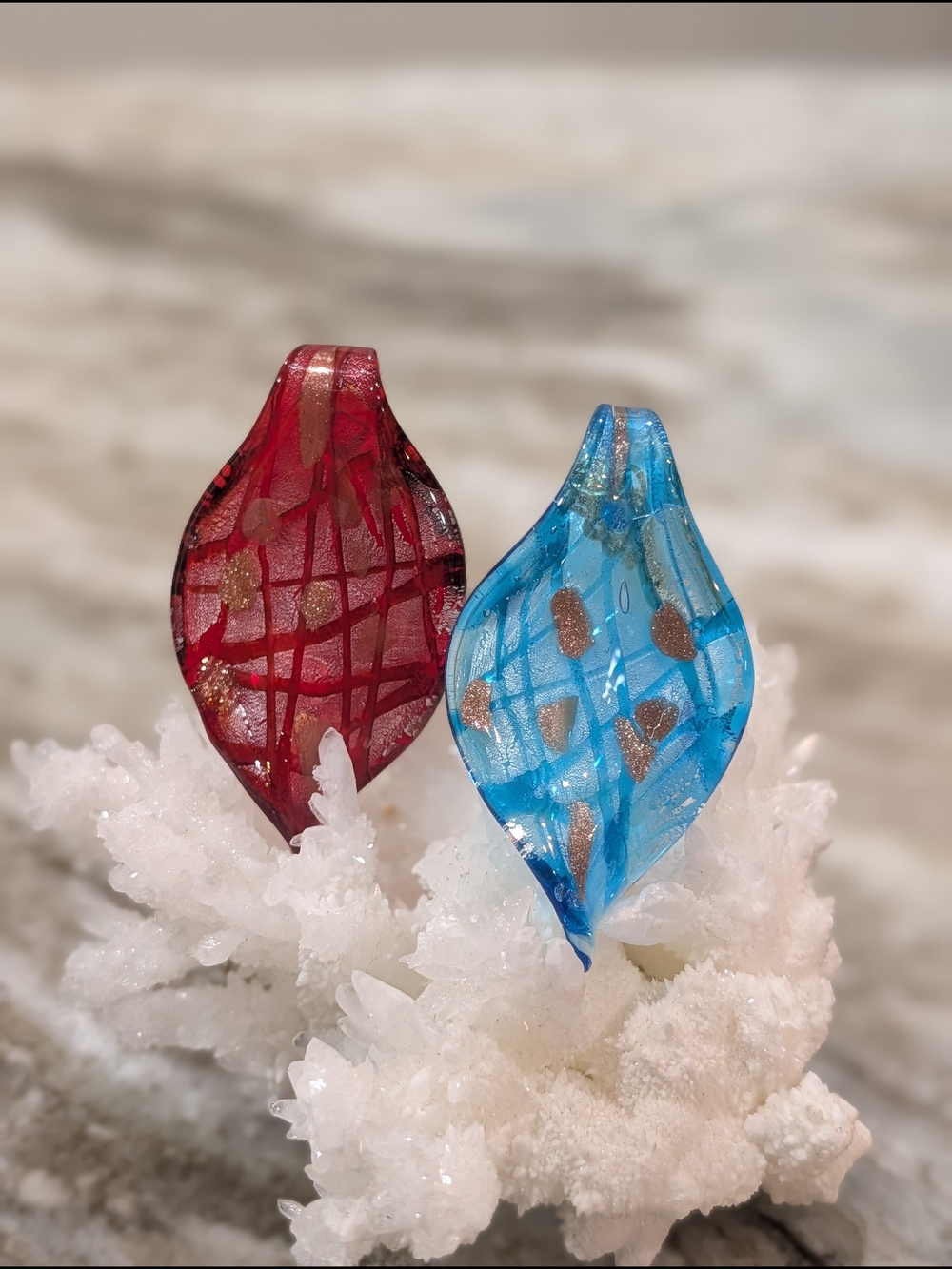 Murano Glass Leaf Pendant Pair